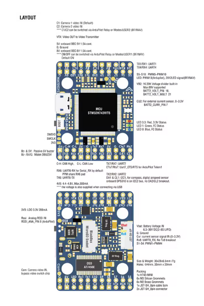 Matek H743-MINI V3 для крил, 20x20mm полетный контроллер 7433 фото